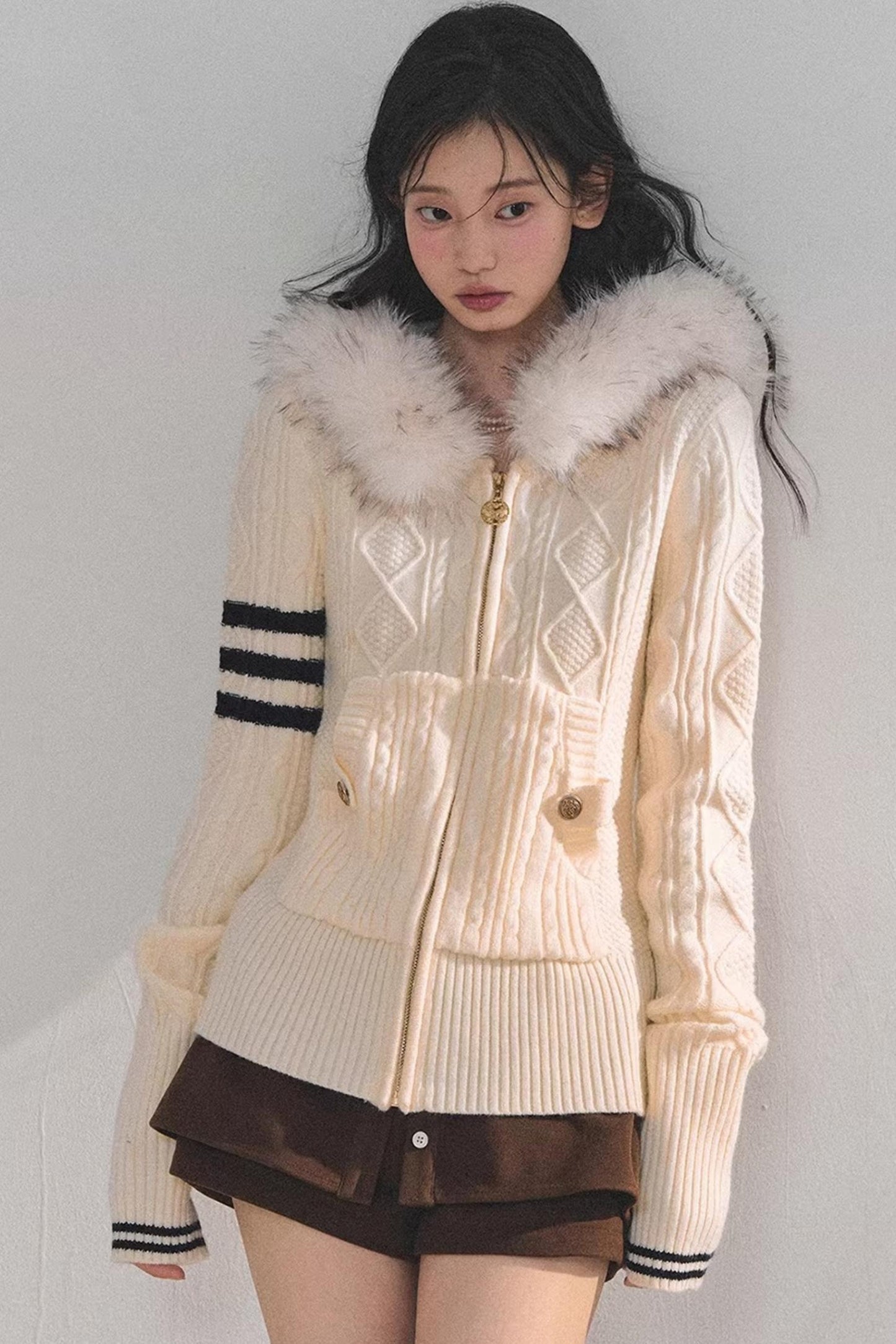 Hooded Cable Knit Sweater