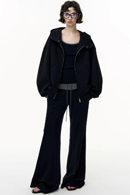 Drawstring Cotton Flared Sweatshirt Slacks