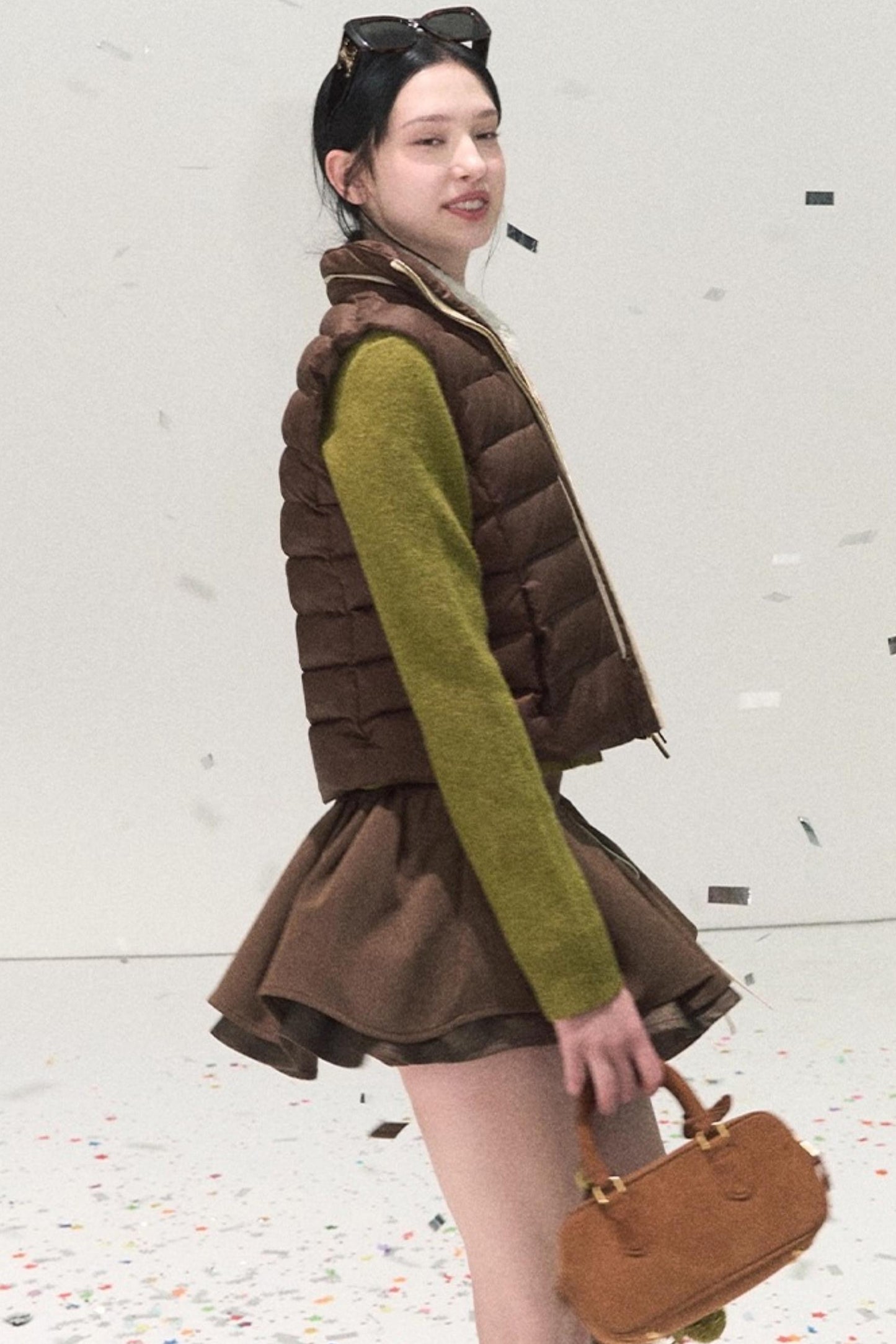 Plaid Color-Blocked A-Line Skirt