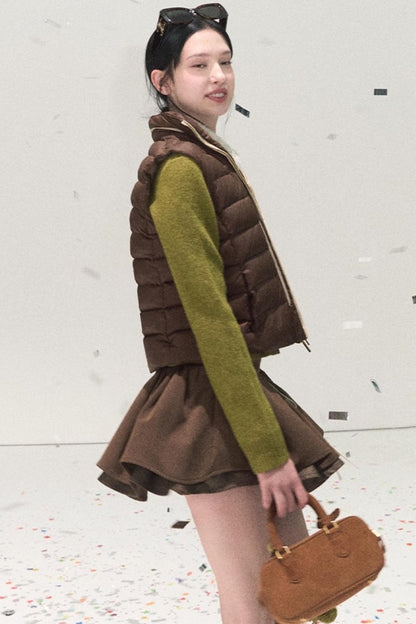 Plaid Color-Blocked A-Line Skirt