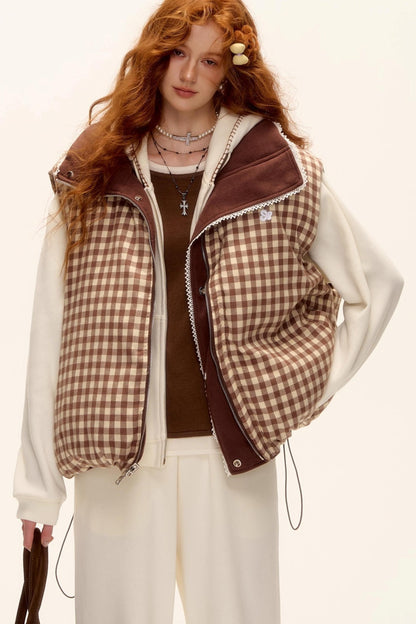 Reversible Plaid Lace Vest Jacket