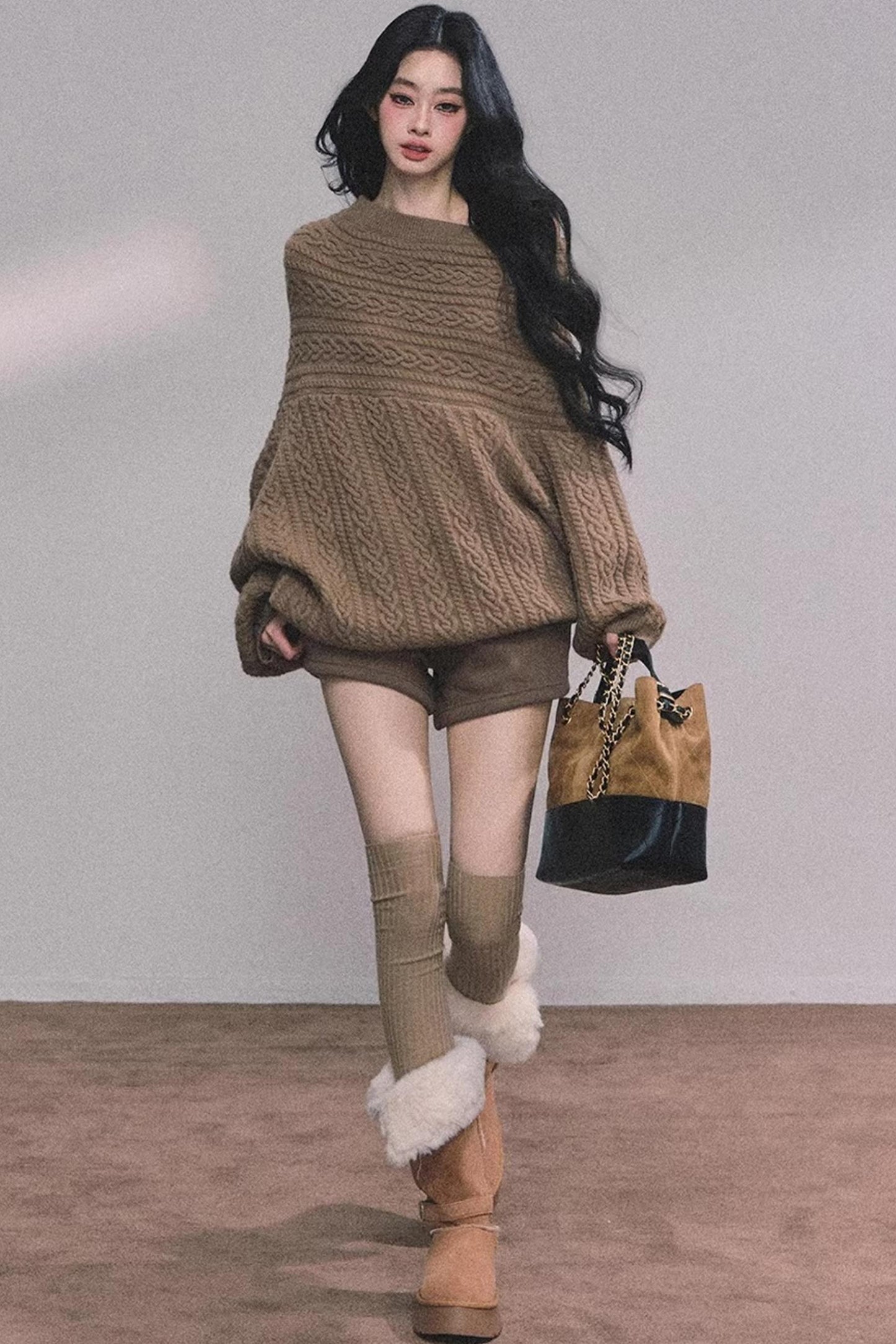 American Off-Shoulder Cable Sweater