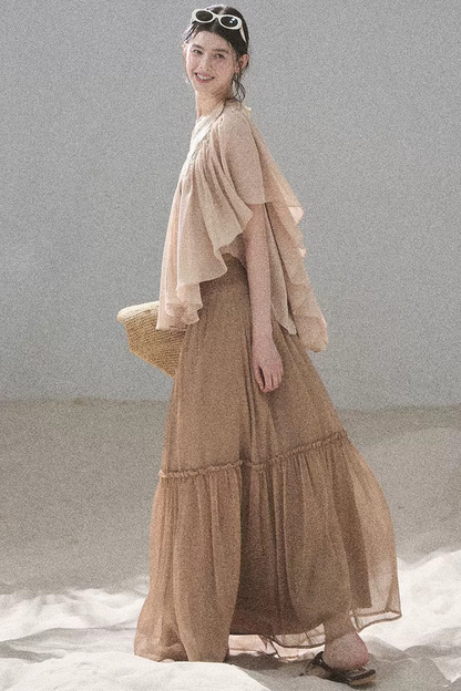 Lace Chiffon Ruffle Top