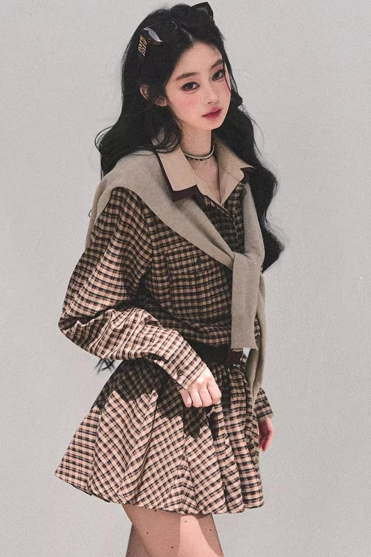 Plaid Two-Piece Winter Dress Set-Up