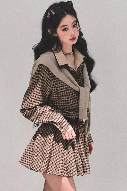 Plaid Two-Piece Winter Dress Set-Up