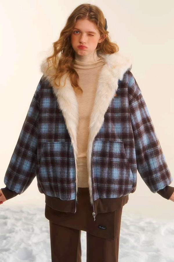 First Snow Plaid Reversible Coat