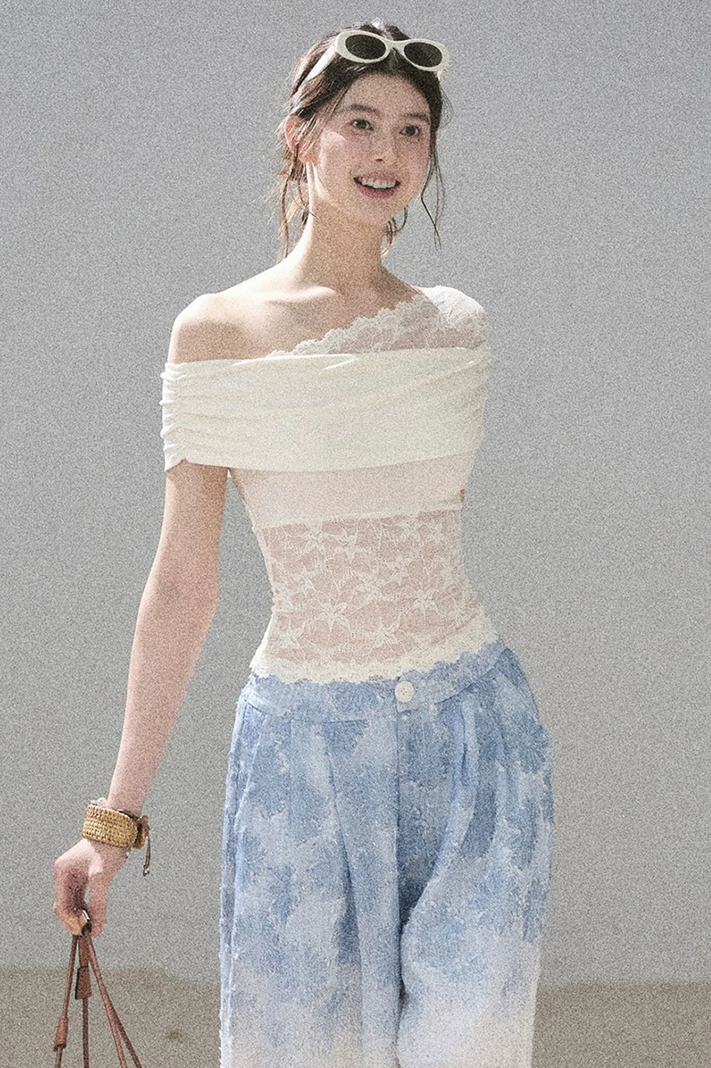 Lace Asymmetrical Shoulder Top
