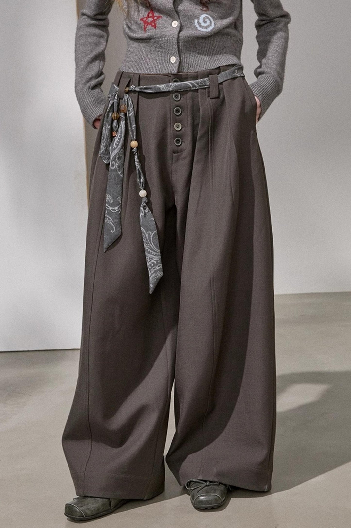 Button Pleated Winter Pants