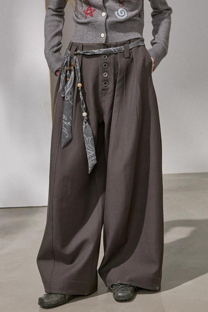 Button Pleated Winter Pants