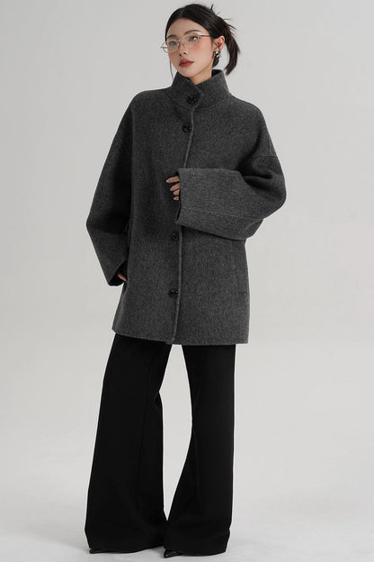 Stand-Up Collar Loose Sleeve Wool Jacket
