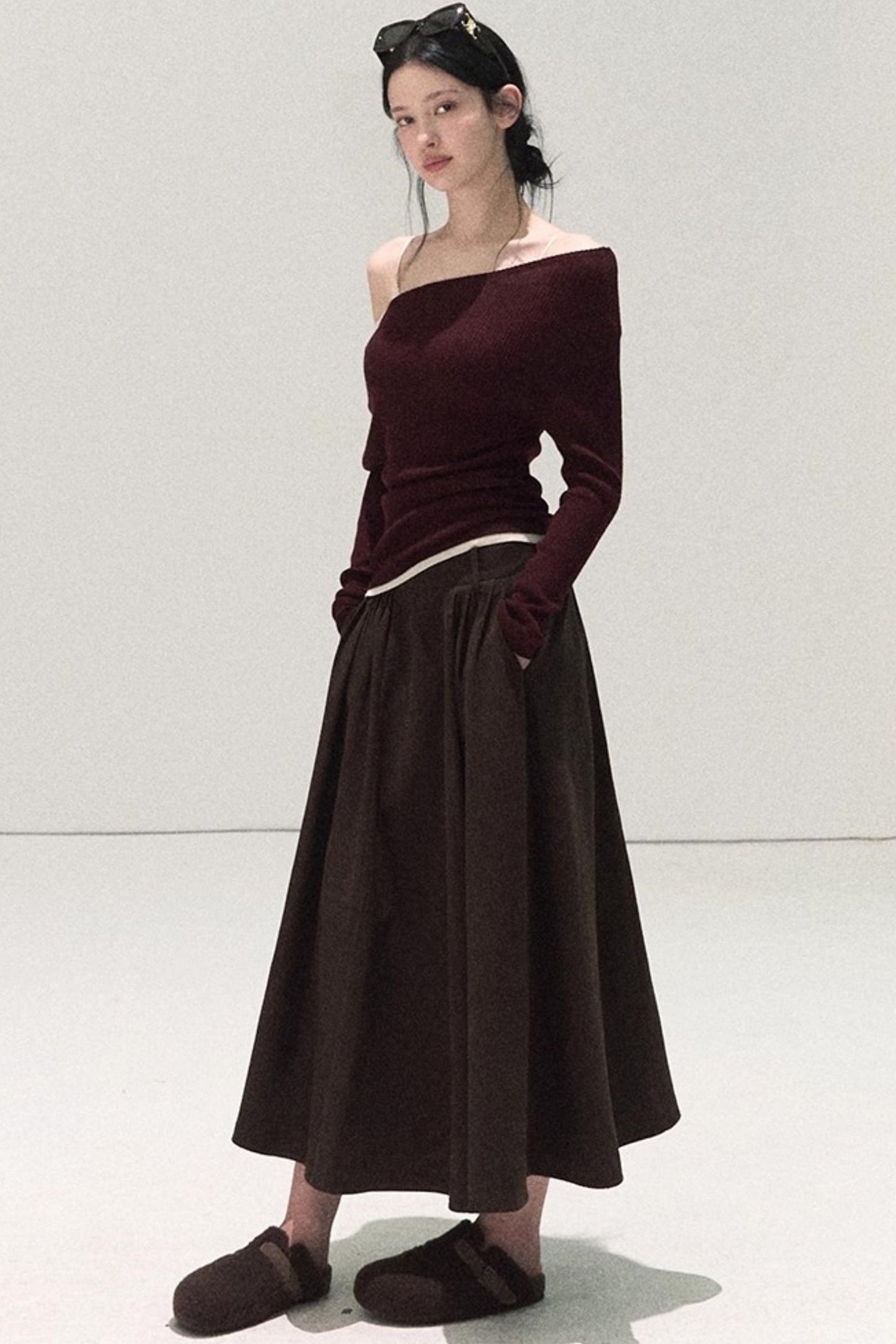 Wool Off-Shoulder Knit Top