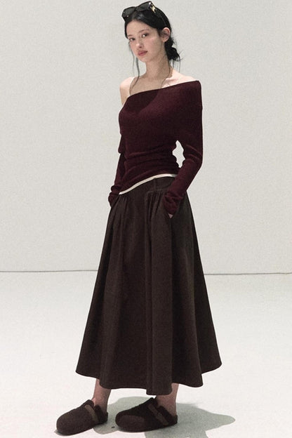 Wool Off-Shoulder Knit Top