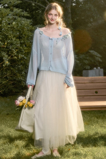 Galaxy Ice Silk Hollow Cardigan