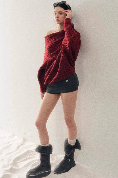 American Off-Shoulder Cable Sweater