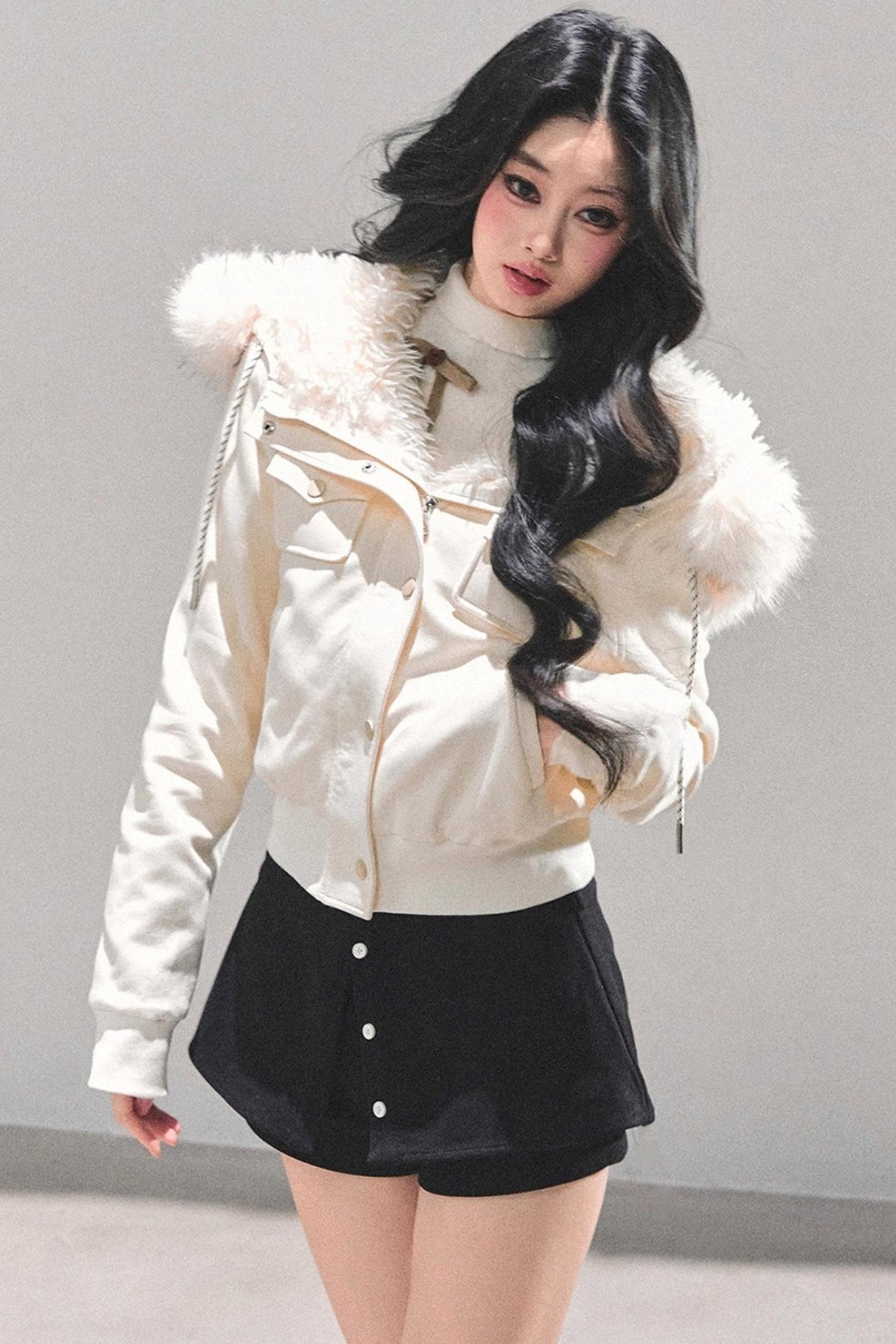 Lamb Wool Hooded Winter Coat