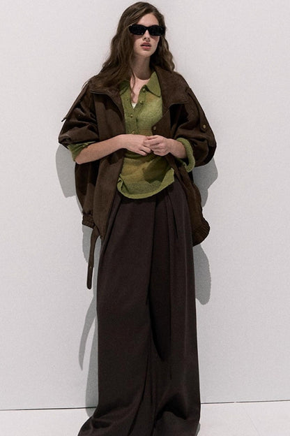 Tencel Wool Pleats Wide-Leg Pants