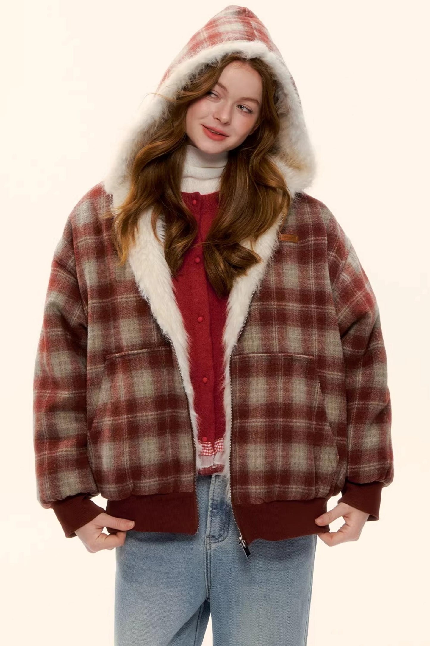 Reversible Plaid Plush Coat