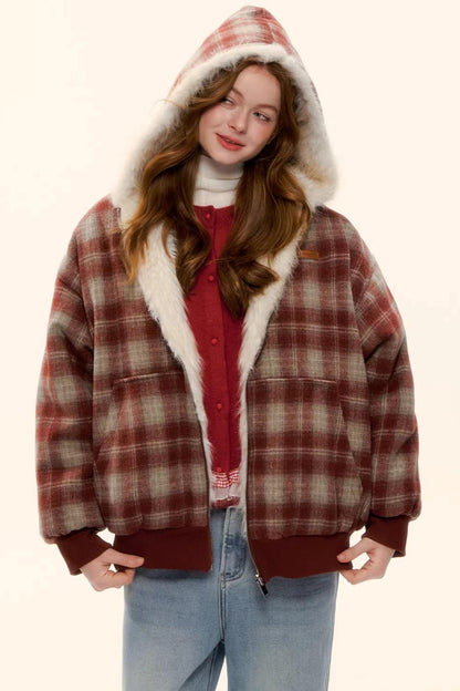 Reversible Plaid Plush Coat