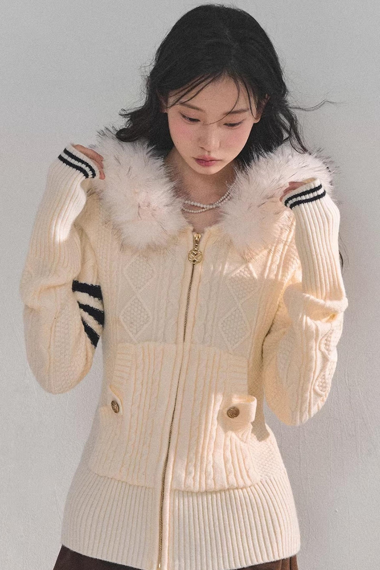 Hooded Cable Knit Sweater