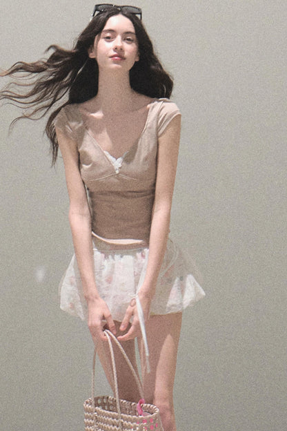 Floral Peplum Culottes Skirt Set