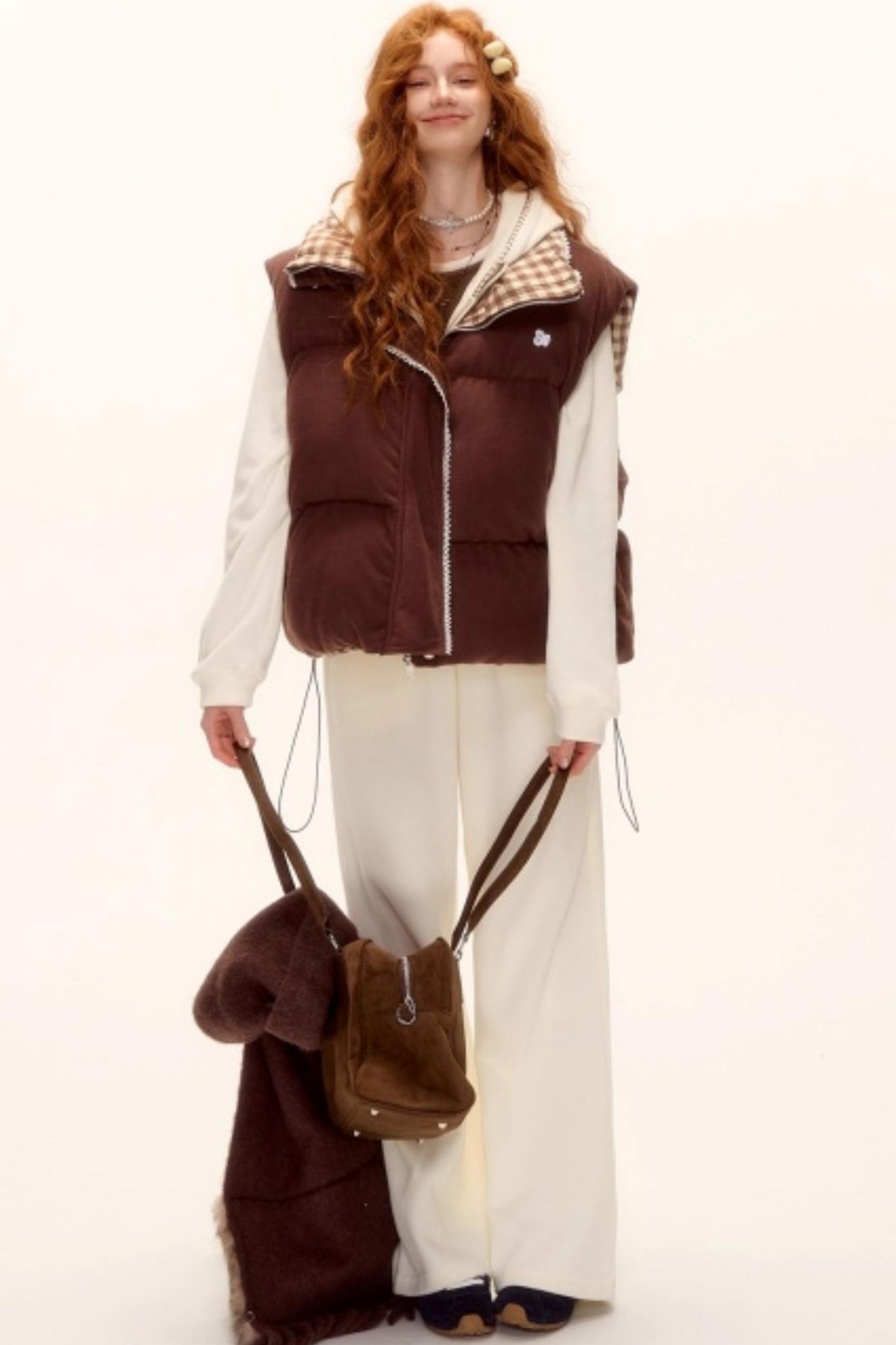 Reversible Plaid Lace Vest