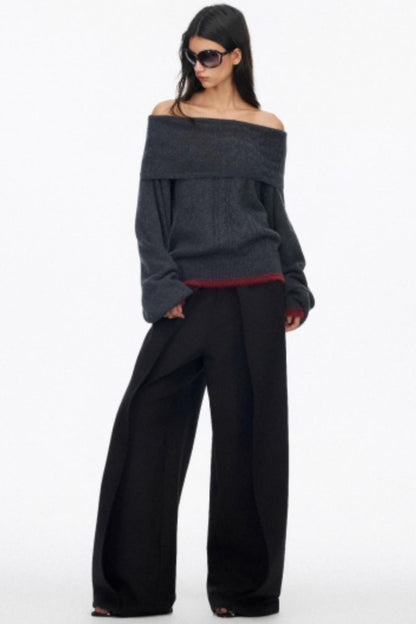 Off-Shoulder Color-Blocked Knit Sweater