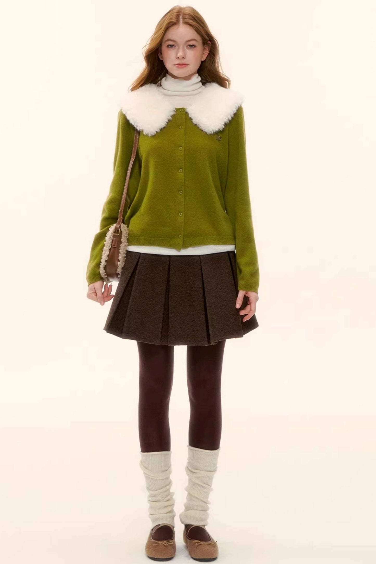 Wool Detachable Fur Collar Cardigan