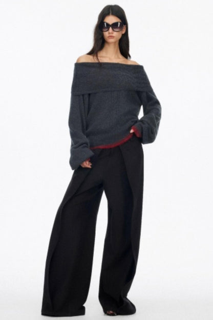 Off-Shoulder Color-Blocked Knit Sweater