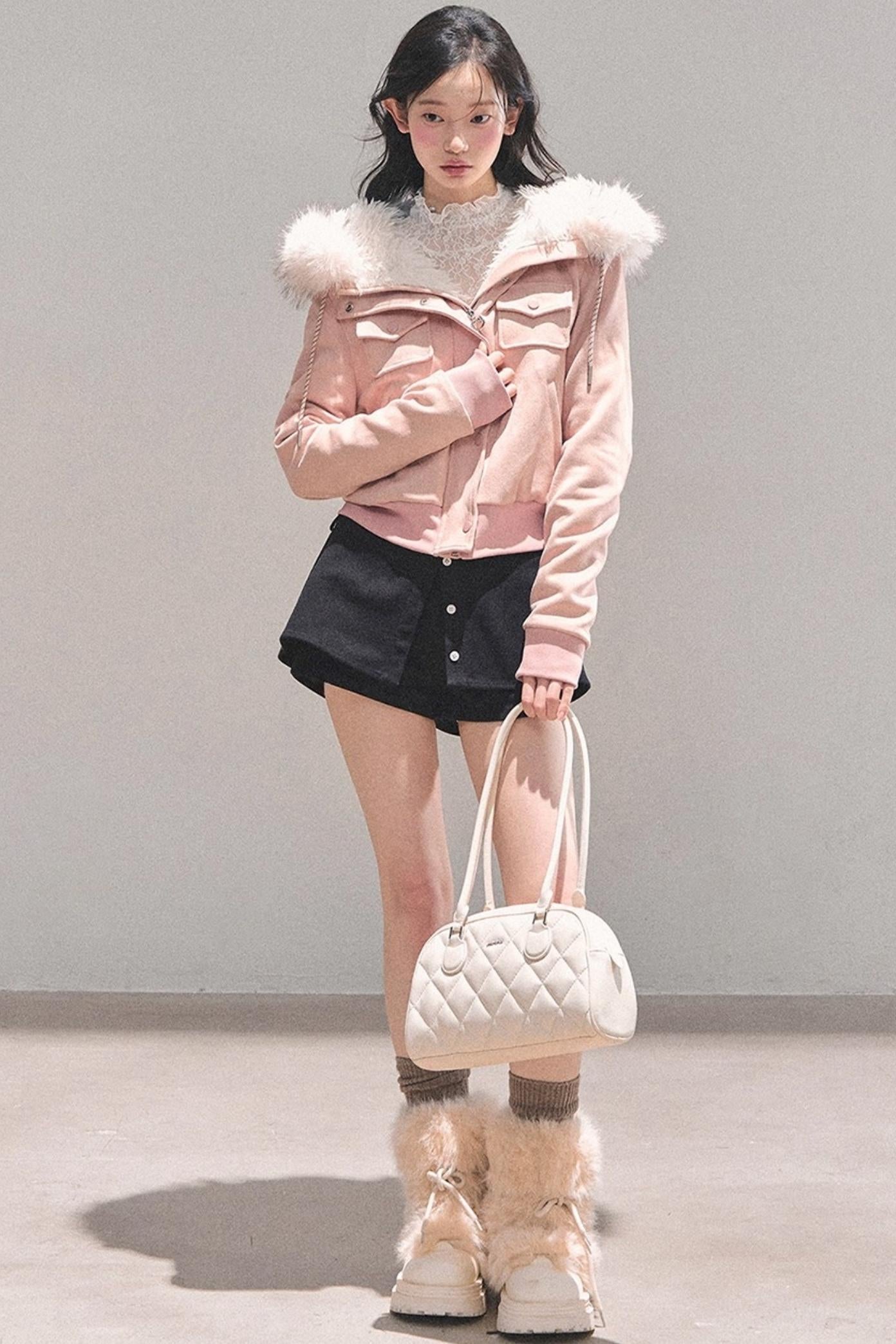 Lamb Wool Hooded Winter Coat