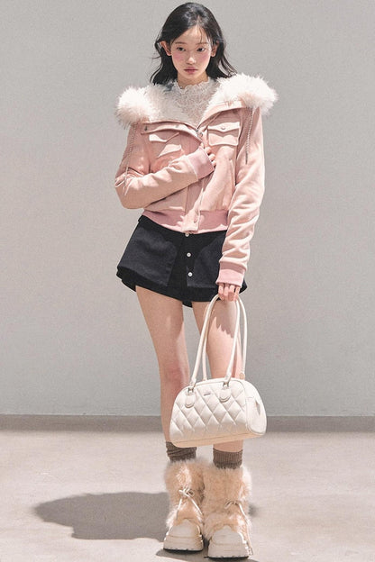 Lamb Wool Hooded Winter Coat