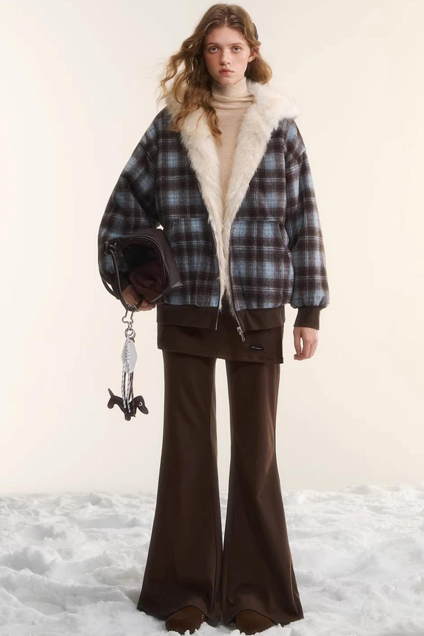 Reversible Plaid Plush Coat