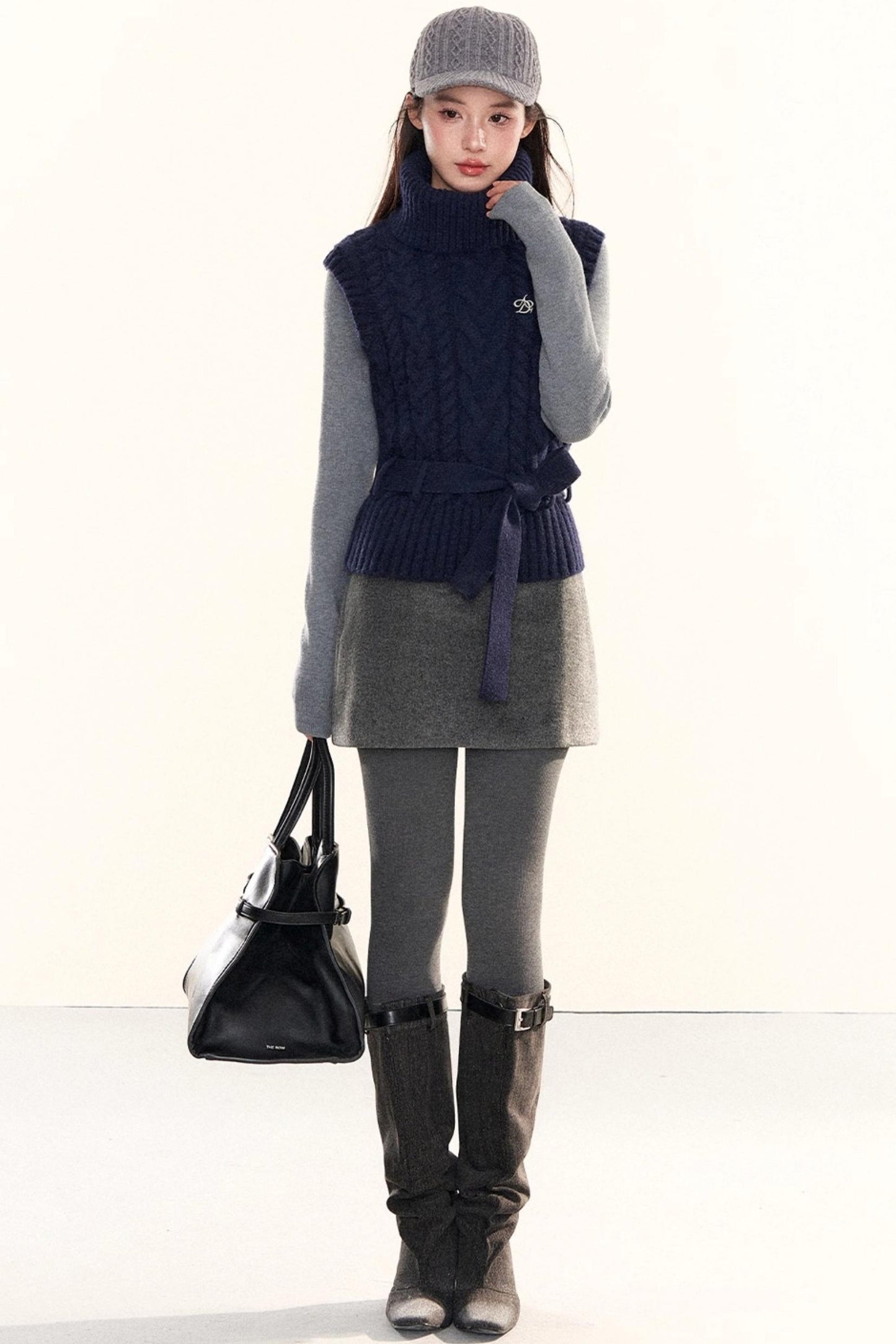 Ribbed Waist-Cinching Knit Sweater