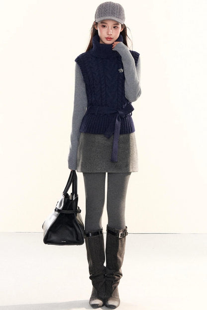 Ribbed Waist-Cinching Knit Sweater
