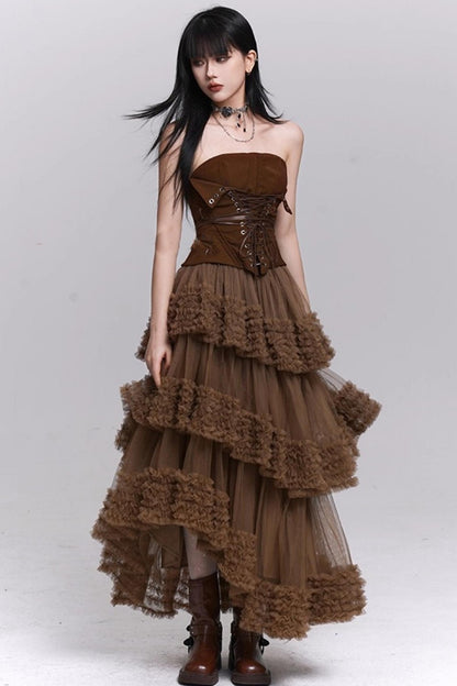 Brown Fluffy Cake Skirt