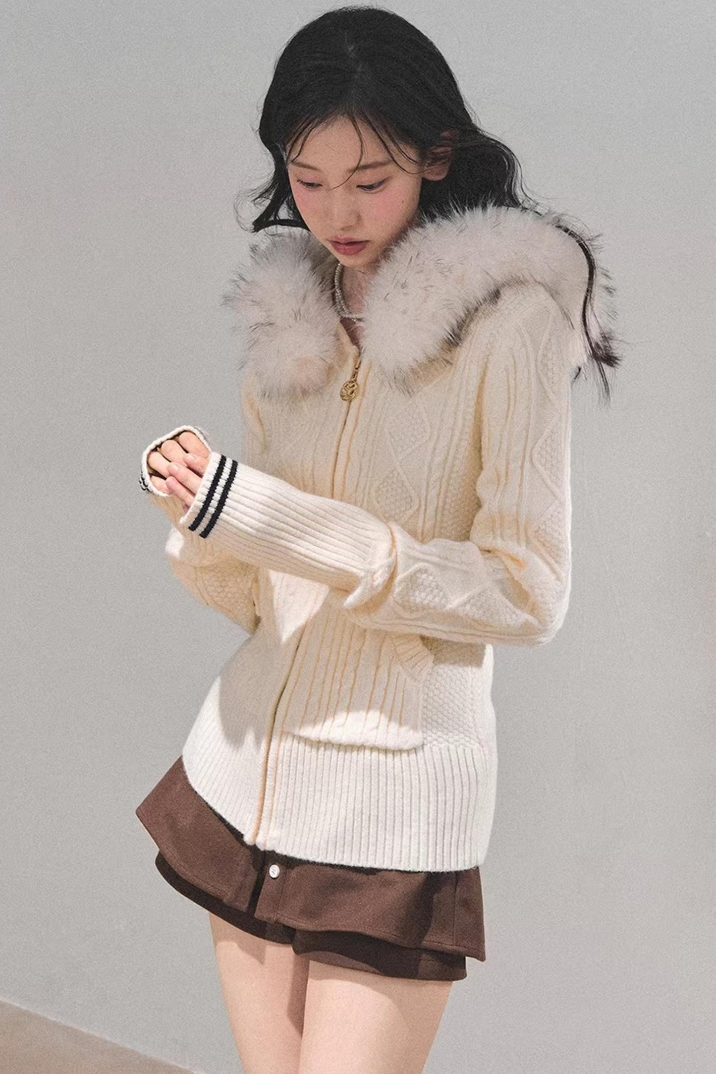 Hooded Cable Knit Sweater