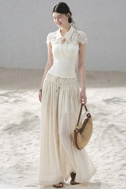 Watercolor Chiffon Wide-Leg Pants