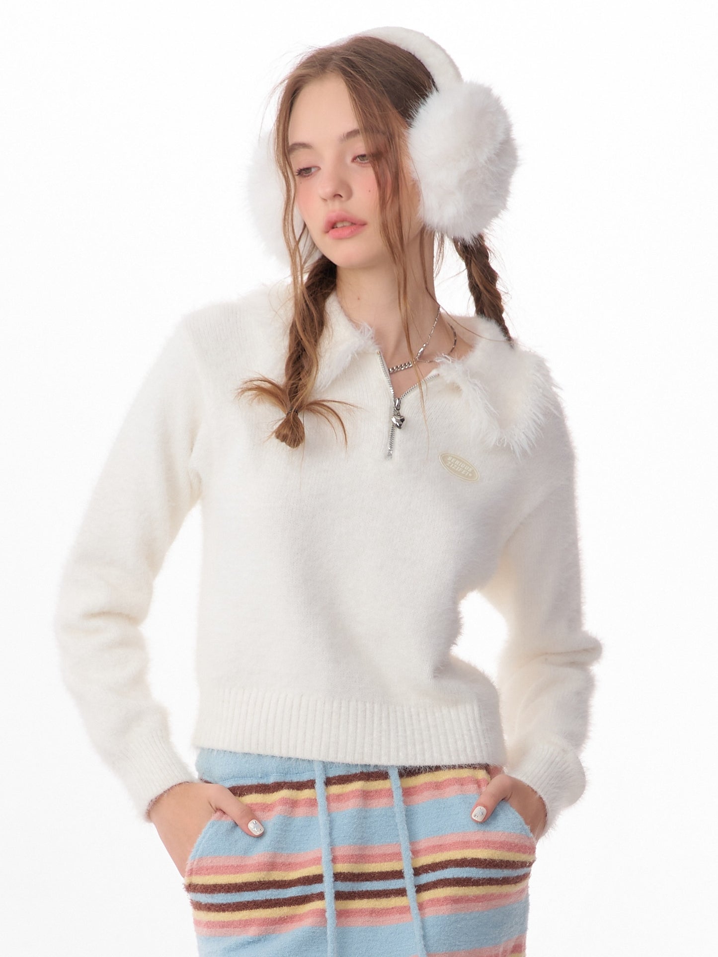 American thick wool polo collar sweater