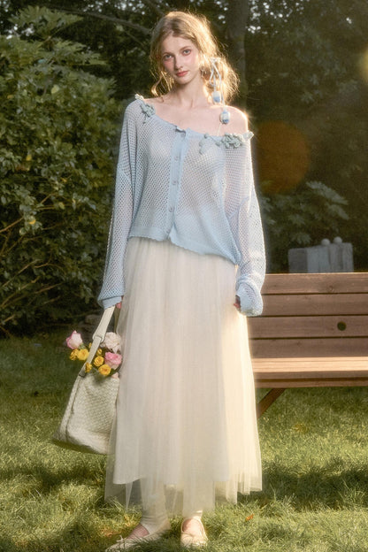 Galaxy Ice Silk Hollow Cardigan