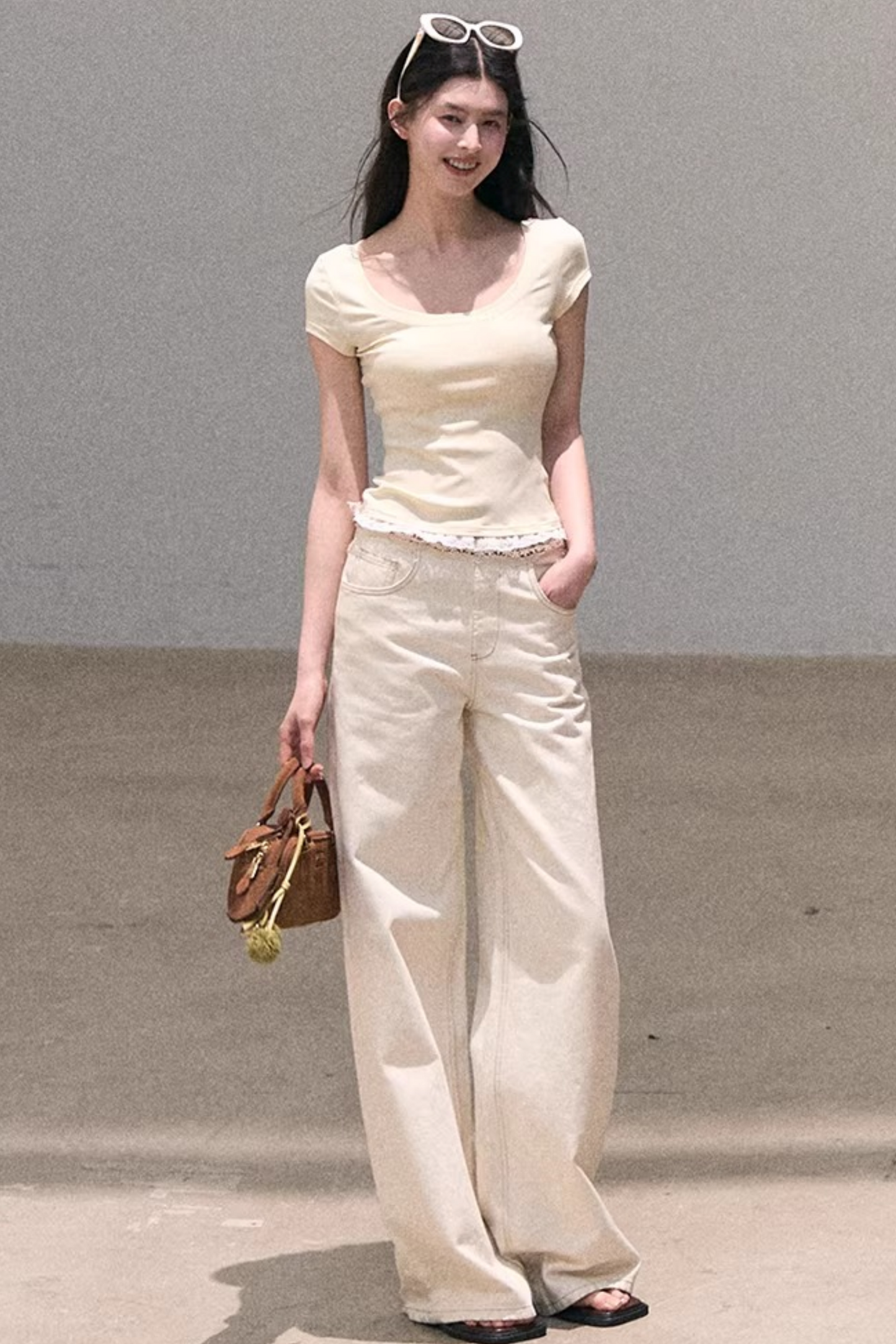 Washed Wide-Leg Lace Pants