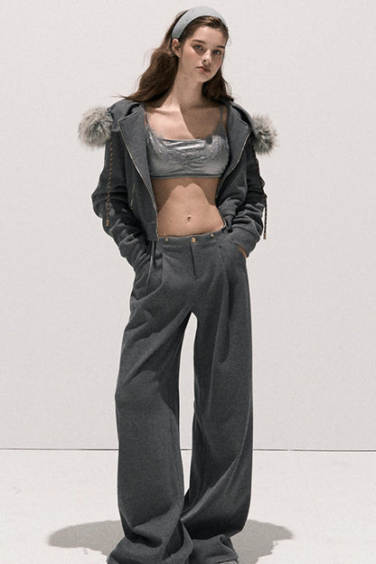 Basic Wool High-Waisted Wide-Leg Trousers