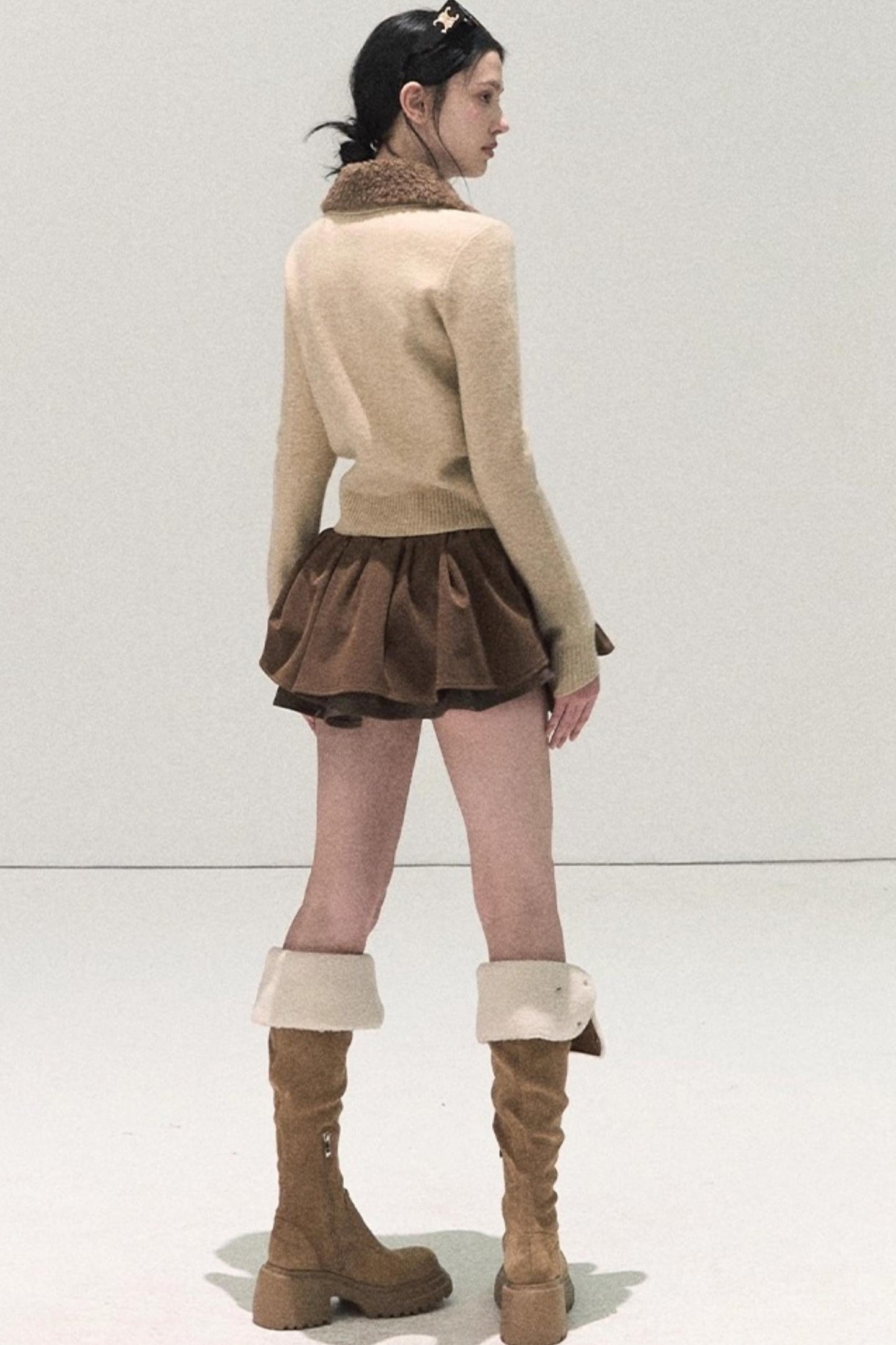 Plaid Color-Blocked A-Line Skirt