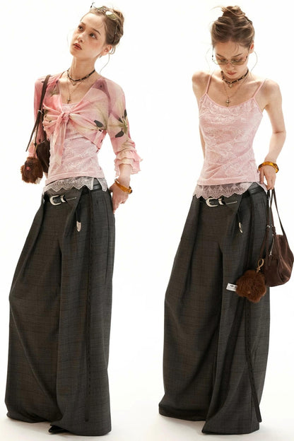 Lace-Trimmed Floral Cardigan Set-Up