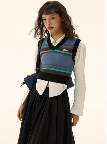 American vintage layered with V-neck knitted vest