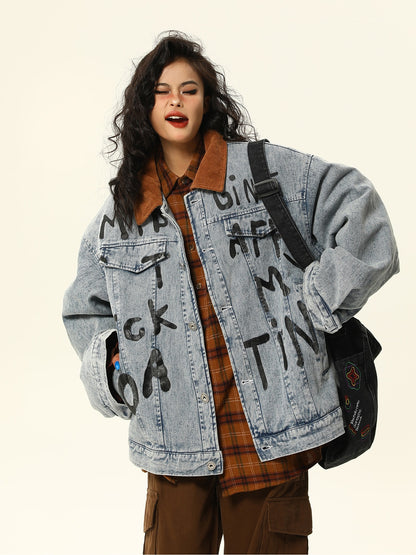 American retro fleece denim jacket