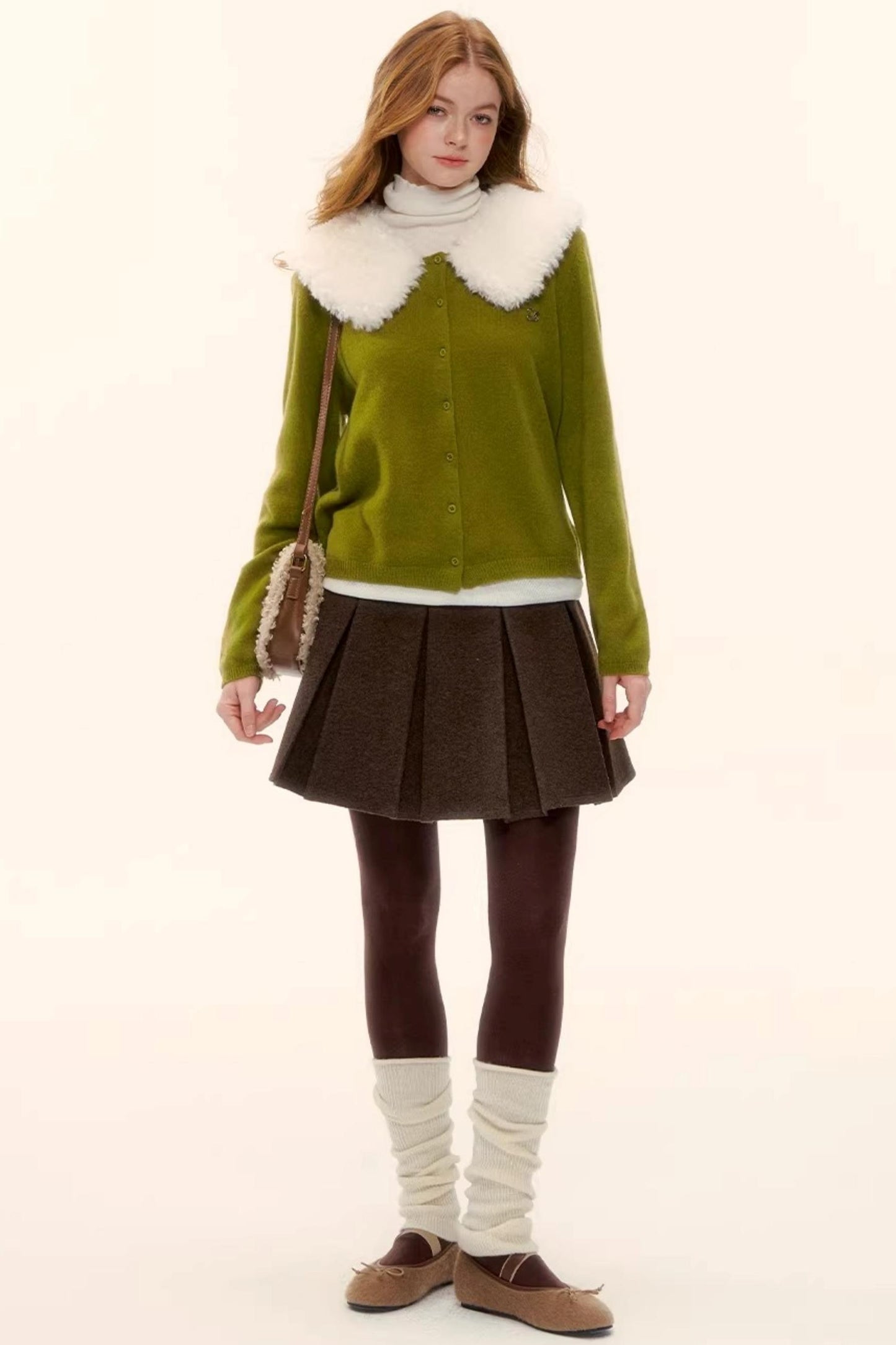 Wool Detachable Fur Collar Cardigan