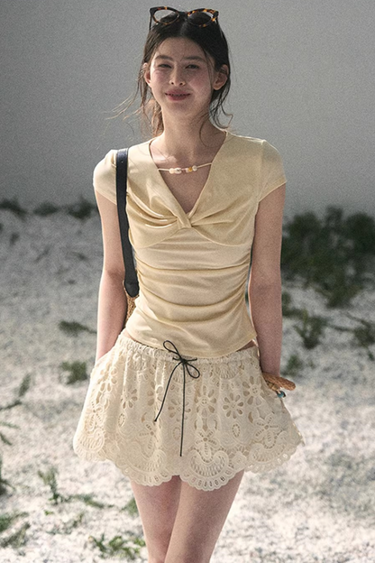Floral Hollow-Out Puffy Skirt