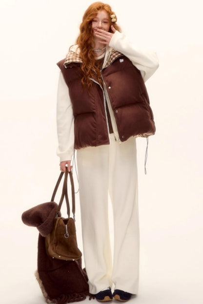 Reversible Plaid Lace Vest