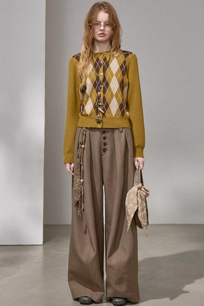 Button Pleated Winter Pants