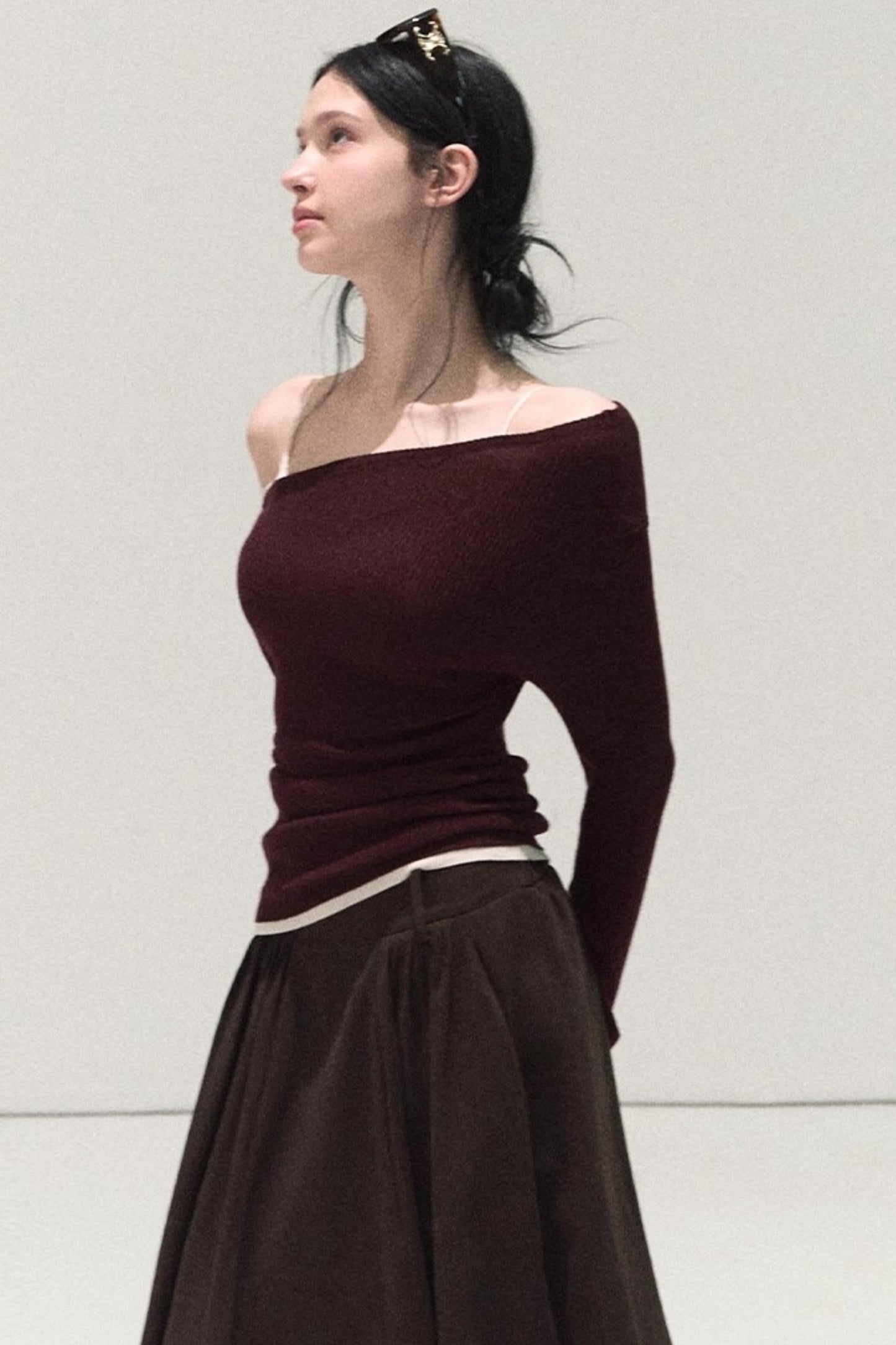 Wool Off-Shoulder Knit Top