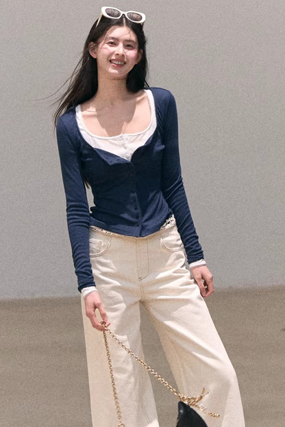 Hollow-Out Ribbed Knit Cardigan